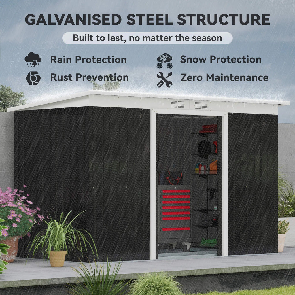 9x4 Outdoor Storage Shed Galvanized Steel Garden Shed with Foundation Kit