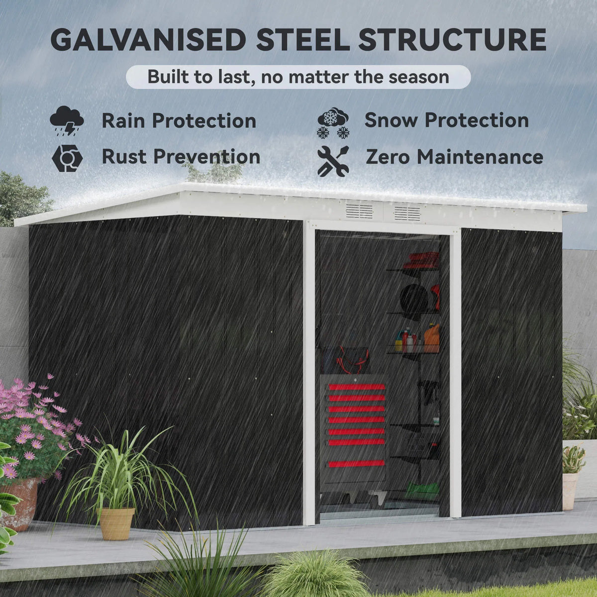 9x4 Outdoor Storage Shed Galvanized Steel Garden Shed with Foundation Kit