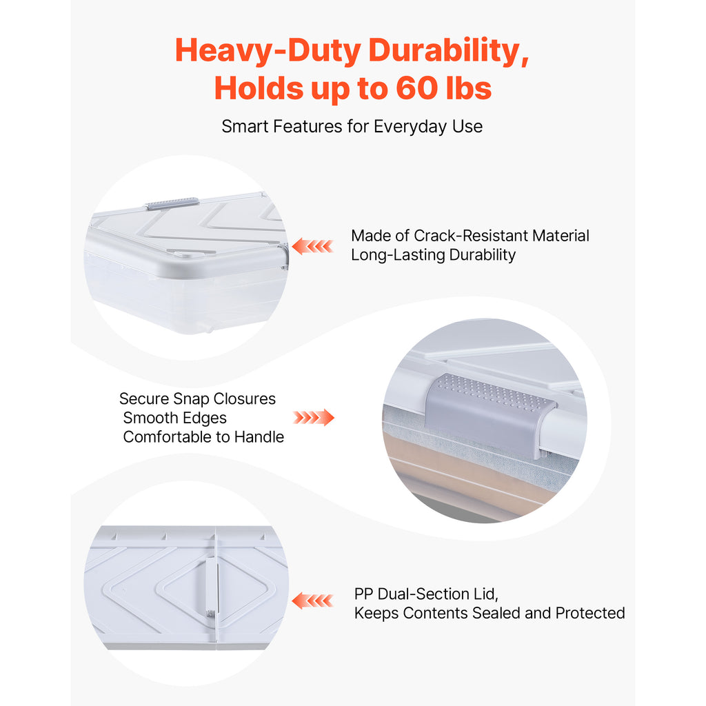 Under Bed Storage With Wheels, 39.8 X 20.1 X 5.9 Inch Underbed Containers, - Structured Edge and Material Texture