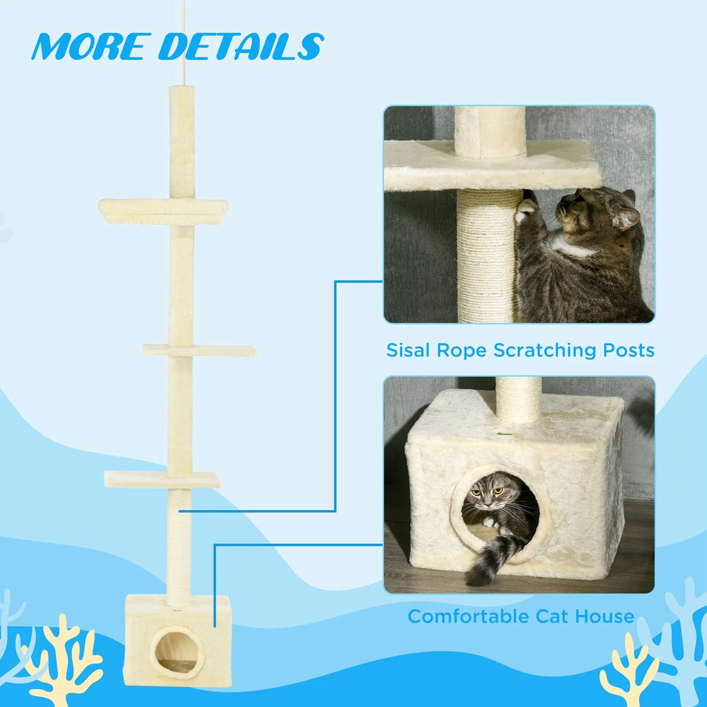 Floor to Ceiling Cat Tree with Scratching Post for Indoor Cats Adjustable - Image 5