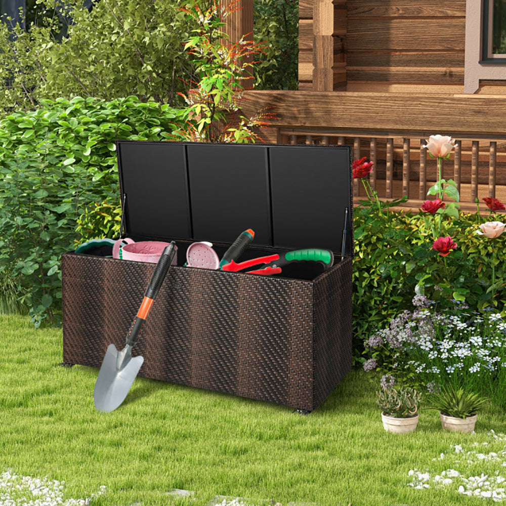 96 Gallon PE Wicker Outdoor Storage Box With 4 Wheels - Image 5