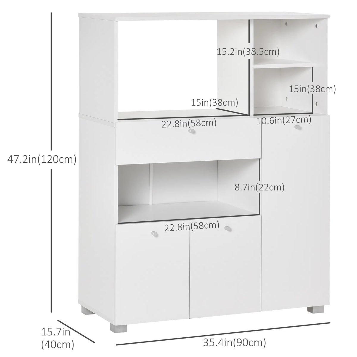 Compact Kitchen Pantry Cabinet Server Hutch Storage Buffet with Microwave Oven - Image 4