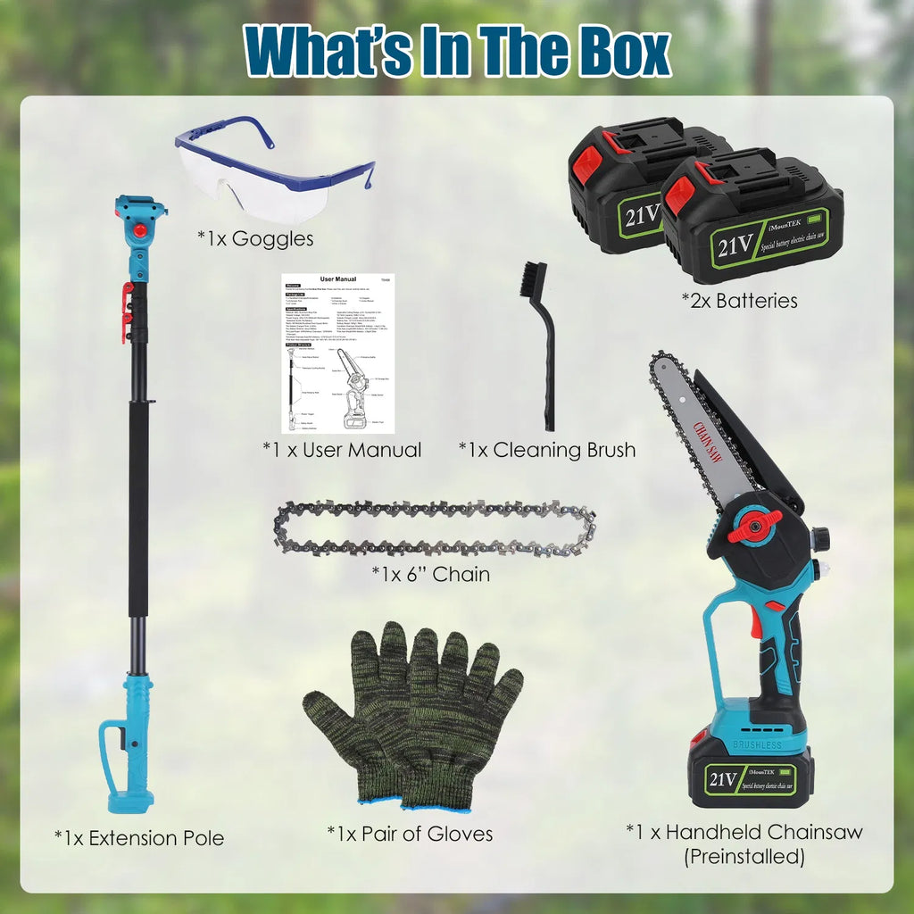 Extendable Cordless Pole Saw (5.3 7.4FT Reach 13FT) 2 in 1 Handheld Chainsaw