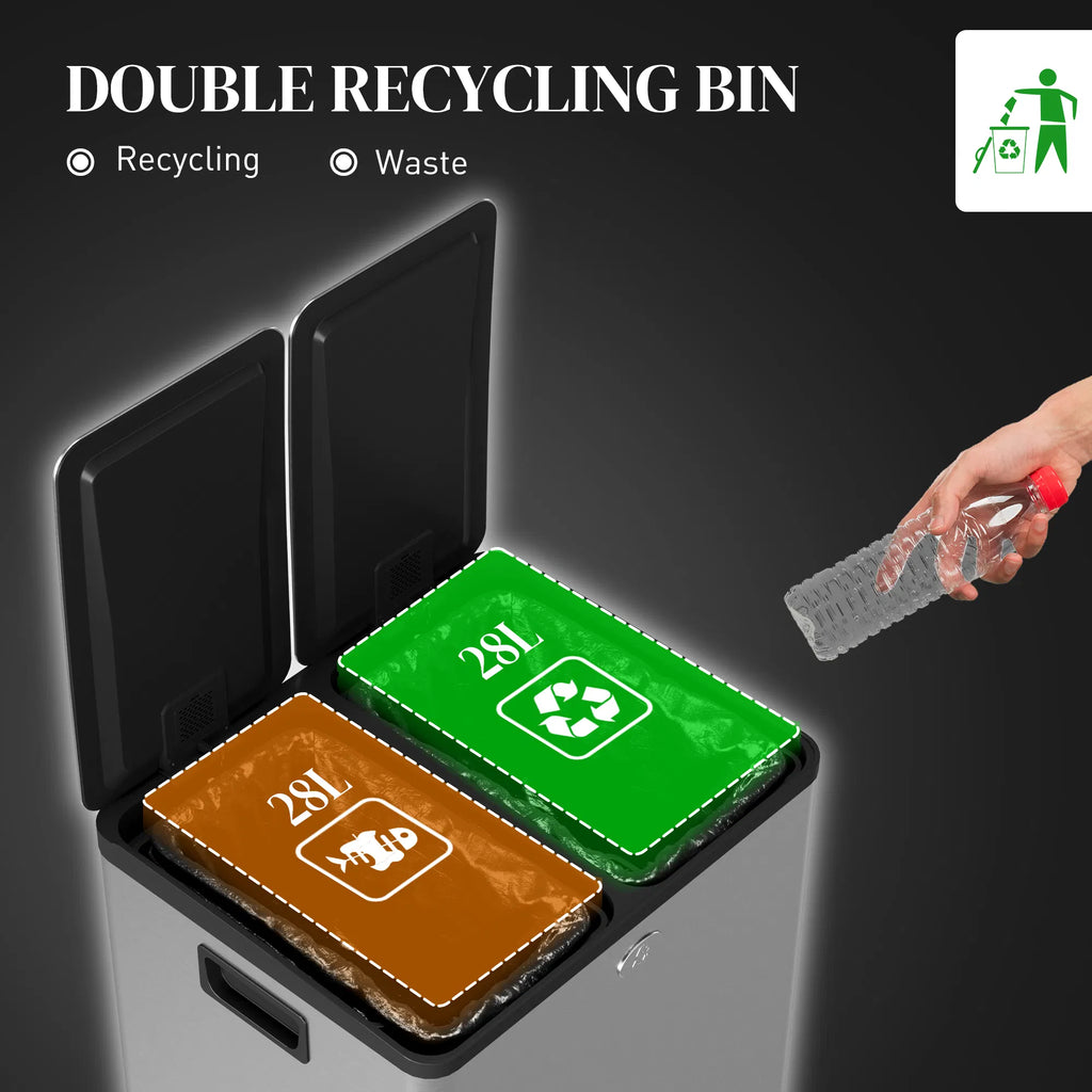 Dual Garbage Bin with Foot Pedal 2 x 28 Litre Garbage Can with Removable - Image 3