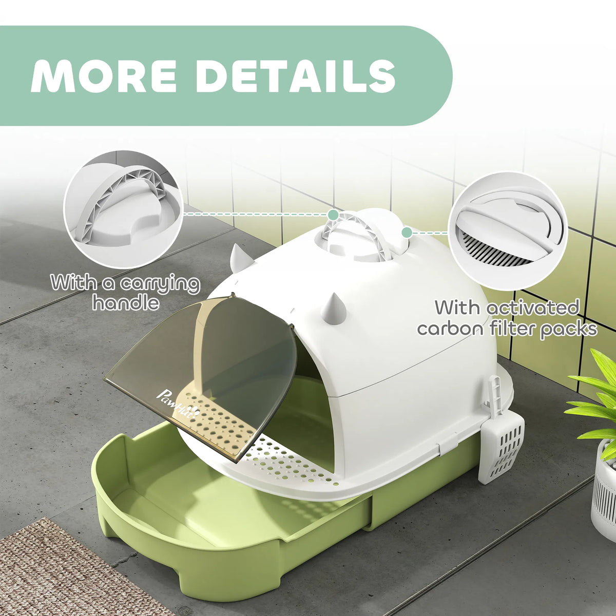 Cat Litter Box with Lid Front Door Flap Scoop Handle Easy Clean for Small - Image 3