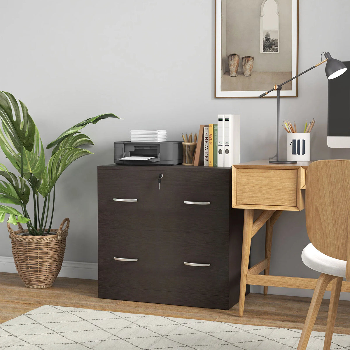 2 Drawer File Cabinet with Lock Office Filing Cabinet Hanging Bar for Letter - Image 5