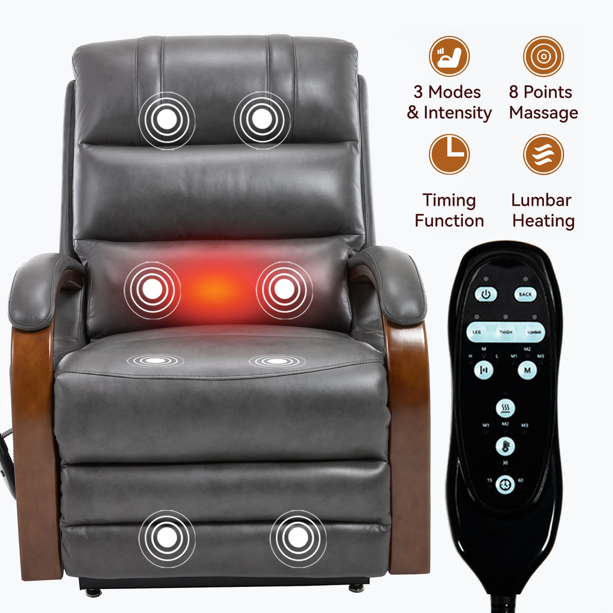 Power Dark Grey Leatheraire Lift Recliner Chair Dual Motor Infinite Position Up - Image 5