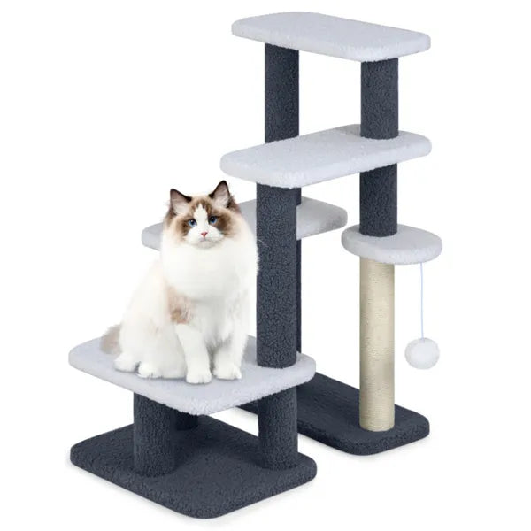 2 in 1 Cat Stairs & Tree With Sisal Scratching Post 4 Levels Pet Steps For