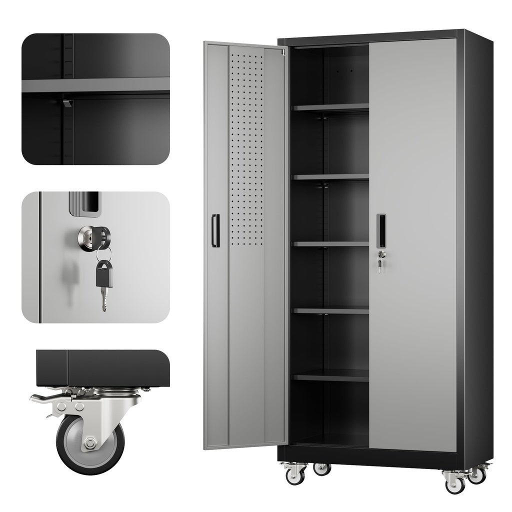 Aobabo Upgrade 71Hinchx32inchWx16inchD Metal Garage Storage Cabinet With Wheels - Image 3