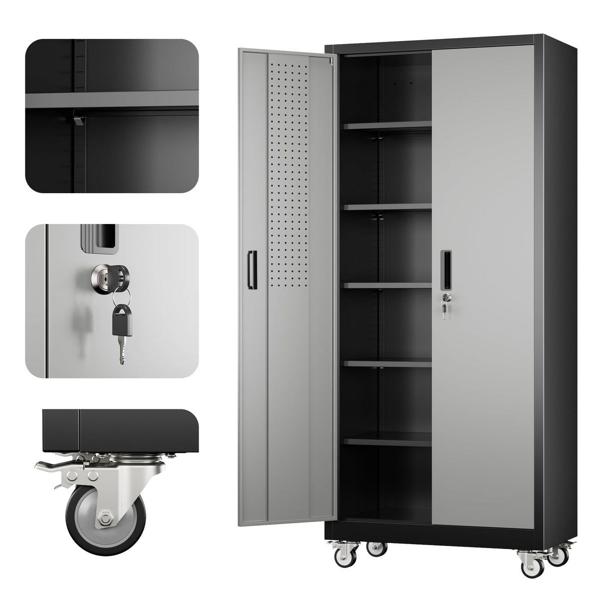 Aobabo Upgrade 71Hinchx32inchWx16inchD Metal Garage Storage Cabinet With Wheels - Image 3