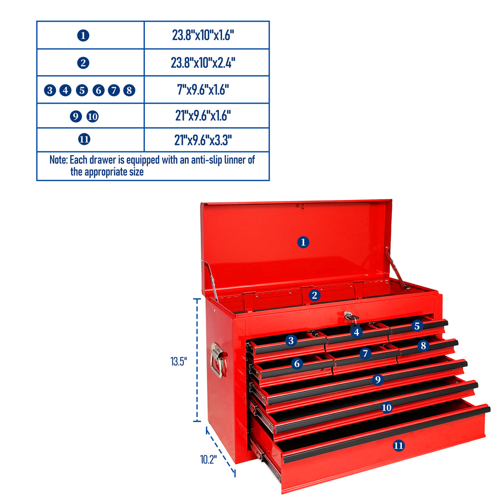 Heavy Duty Metal Tool Box 24 inch Portable Metal Tool Box with 9 Drawers - Image 5
