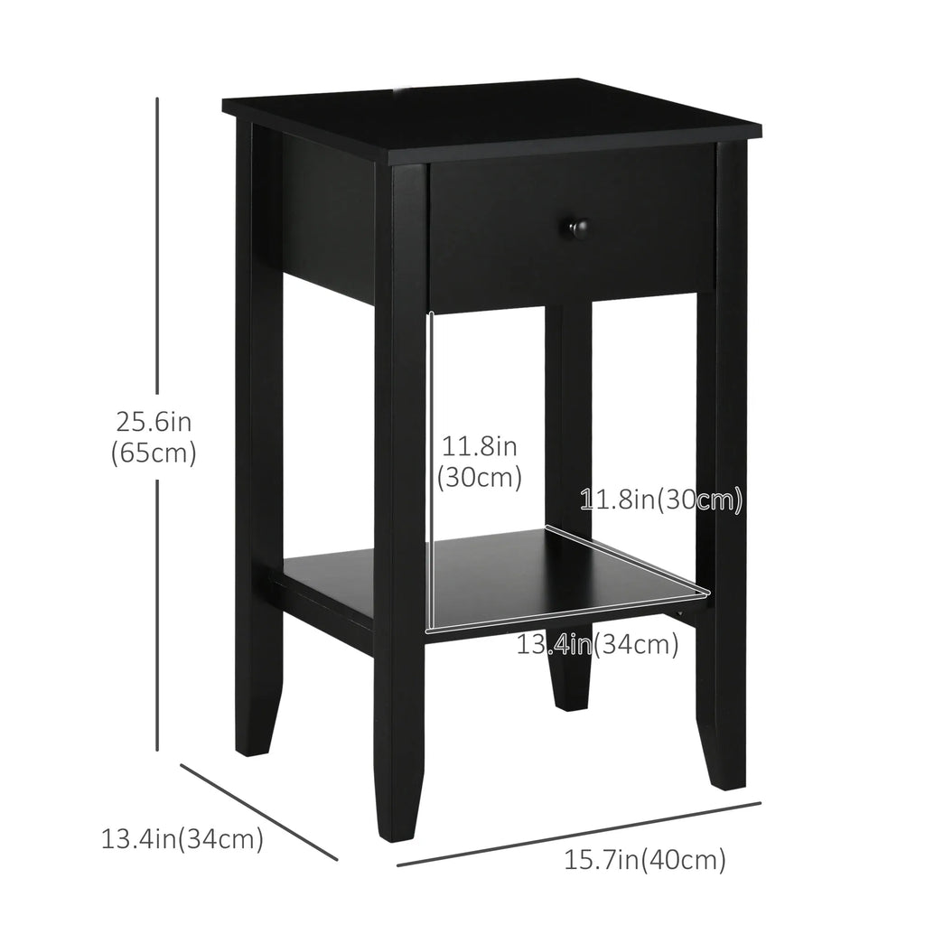 Side Table Set of 2 End Tables with Drawer and Bottom Shelf 2 tier Nightstand