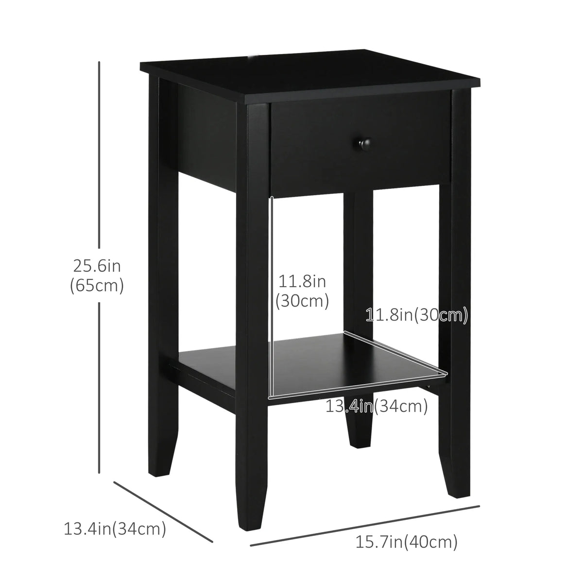 Side Table Set of 2 End Tables with Drawer and Bottom Shelf 2 tier Nightstand