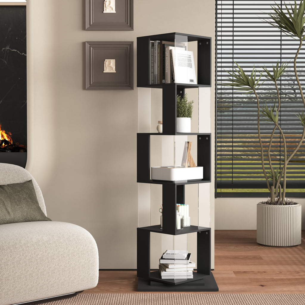 5-Tier Black 360-Degree Rotating Bookshelf