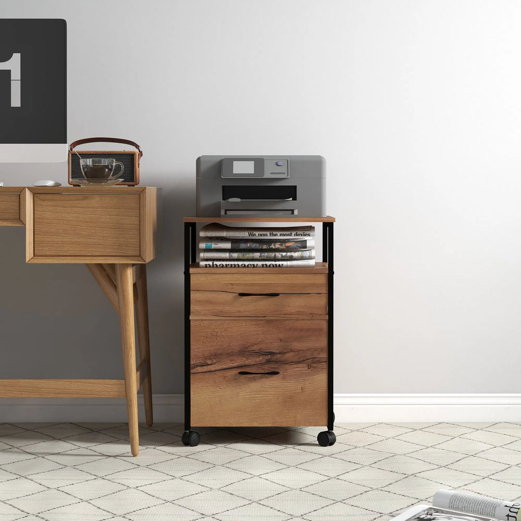 Vertical Filing Cabinet with Wheels 26.2" Tall File Cabinet with 2 Drawers - Image 3