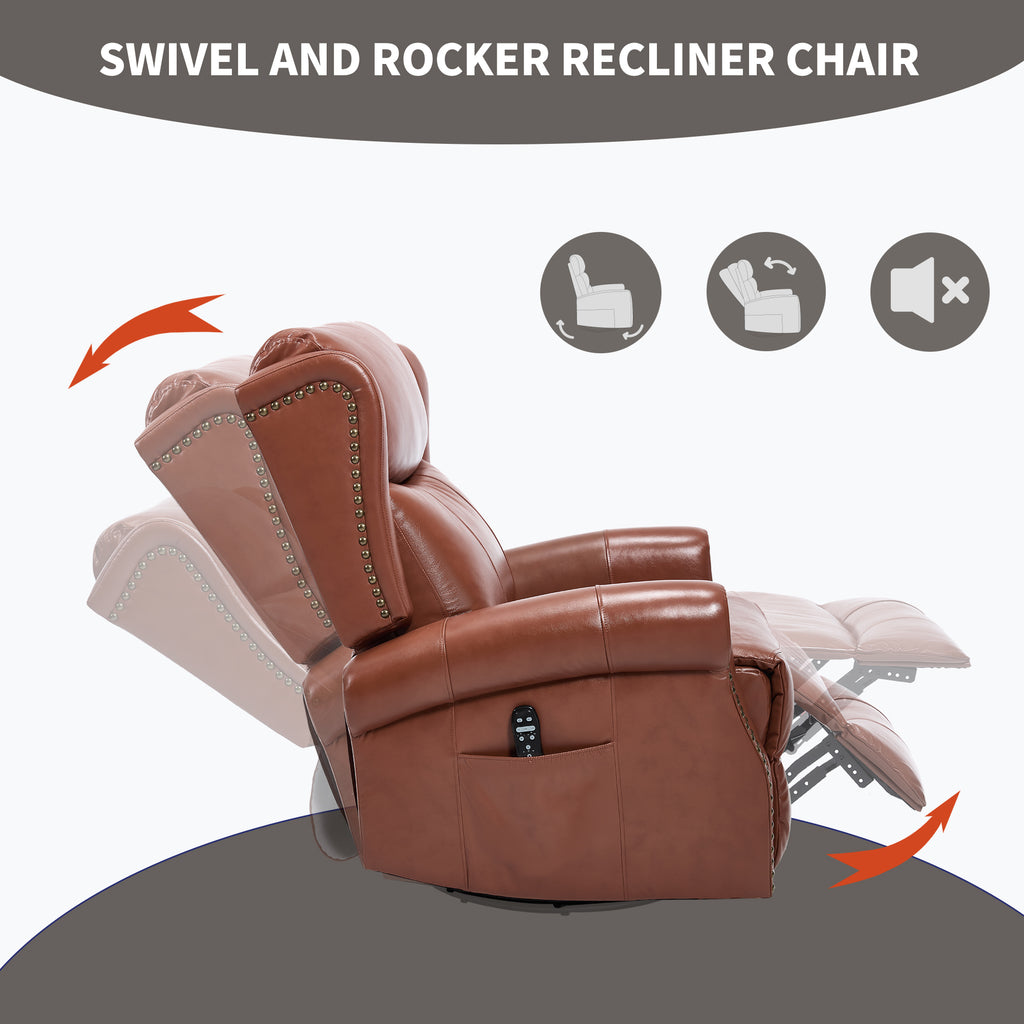 Heat Massage Manual Recliner Chair with Rocker and Swivel in Genuine leather - Image 5