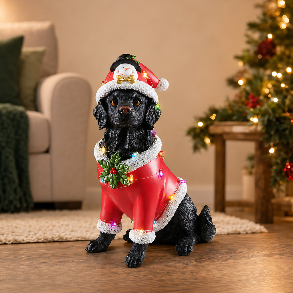 Christmas Dog Statue Holiday Dog Figurine in Red Santa Outfit - Image 3