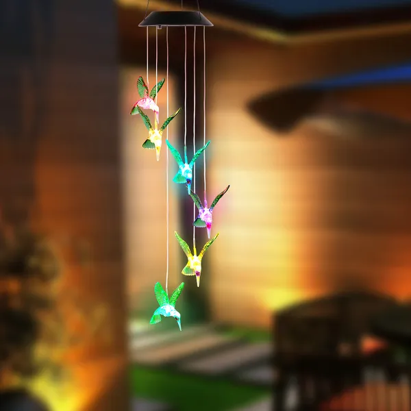 LED Solar Hummingbird Wind Chime Solar String Lights 6 LEDs Color - Image 3