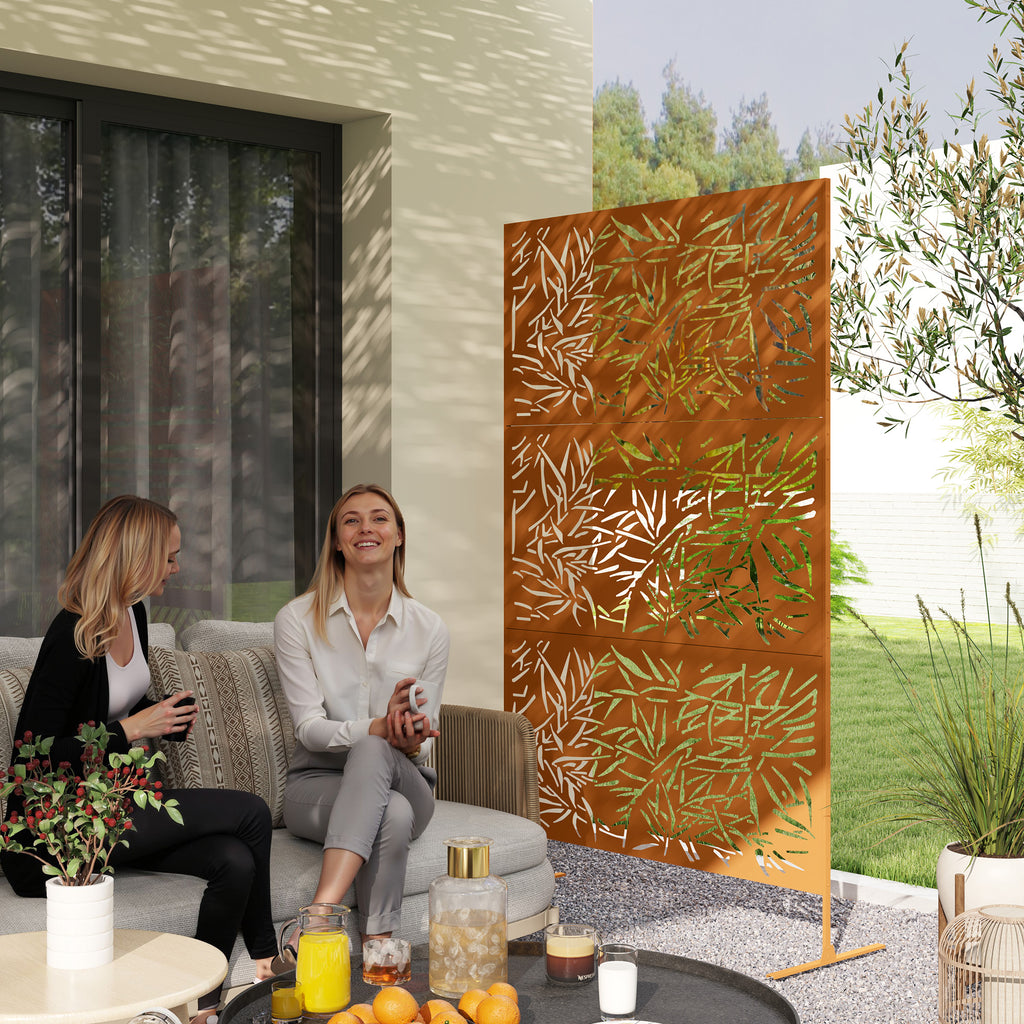 Decorative Metal Outdoor Plant Trellis Screen with Stand Bamboo Pattern (Brown) - Additional Product View Plant Trellis Screen