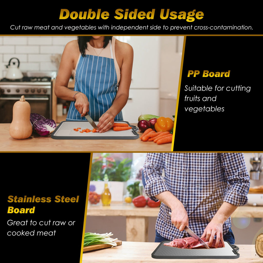 2 Piece 2pcs Double Sided Cutting Board Stainless Steel PP Chopping Lightweight - Image 5