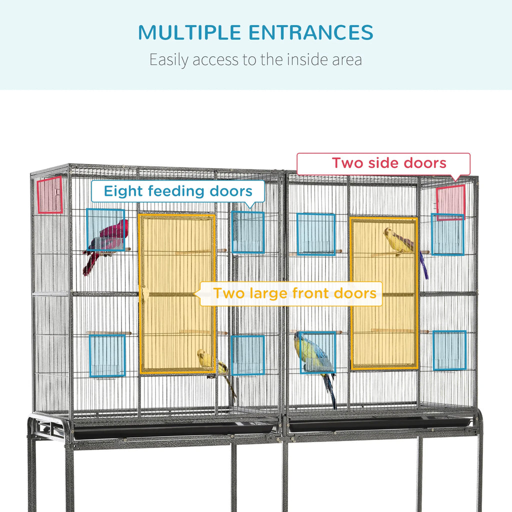 64" Extra Large Bird Cage Rolling Metal Parrot Cage Bird House with