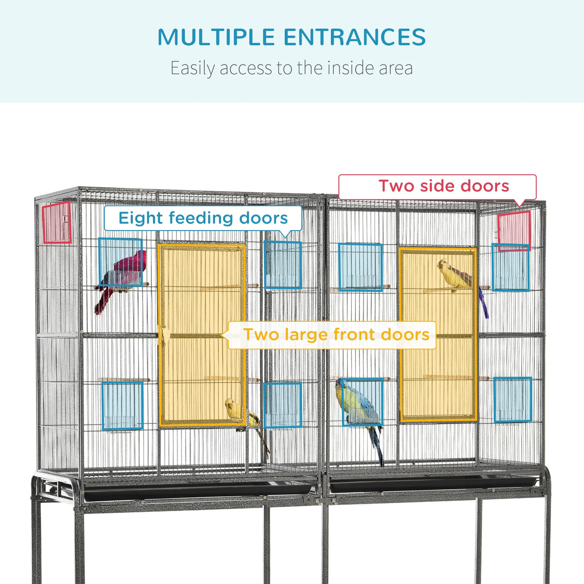 64" Extra Large Bird Cage Rolling Metal Parrot Cage Bird House with
