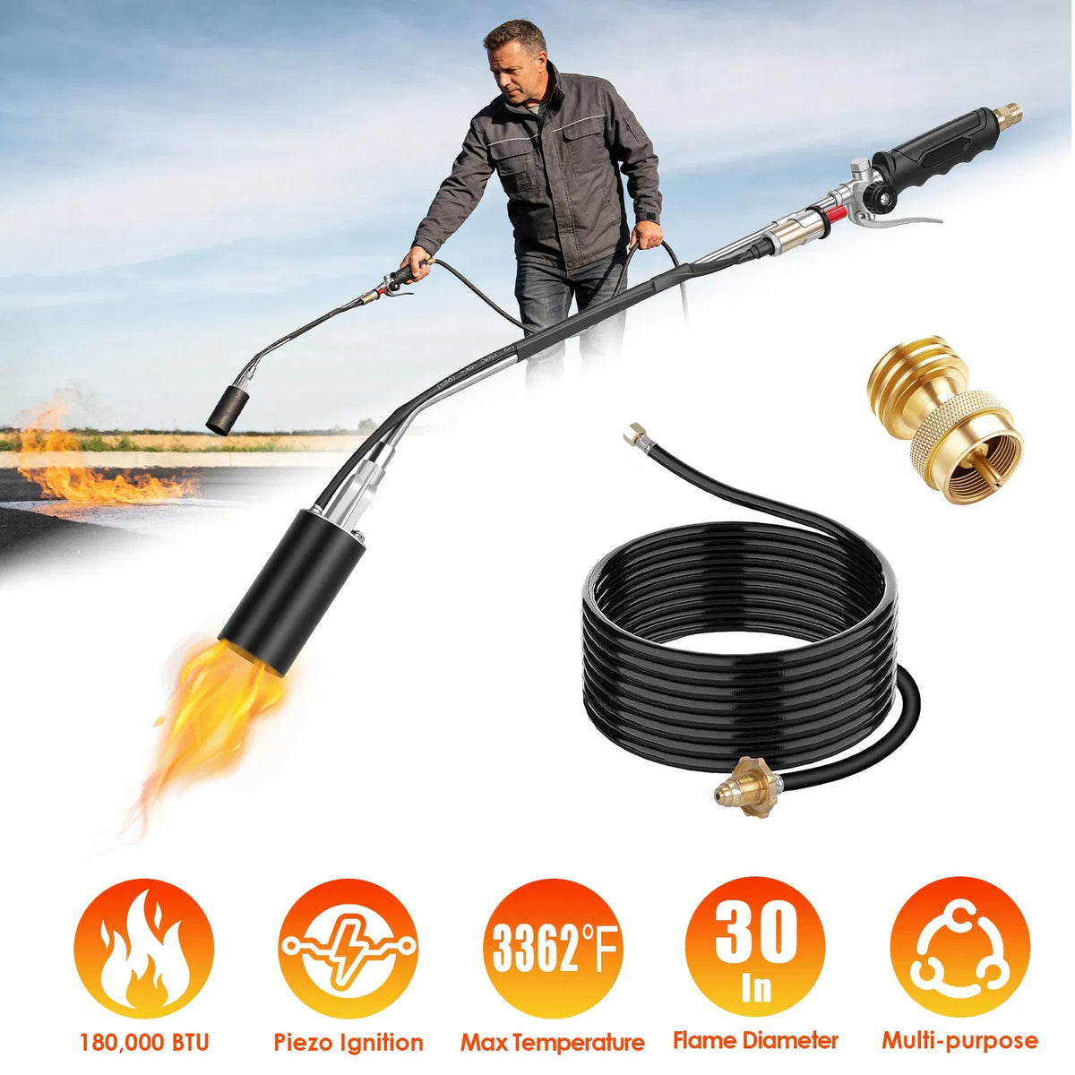 Heavy Duty Weed Torch with Piezo Ignition 180 000 BTU Propane Torch Compatible - Image 4