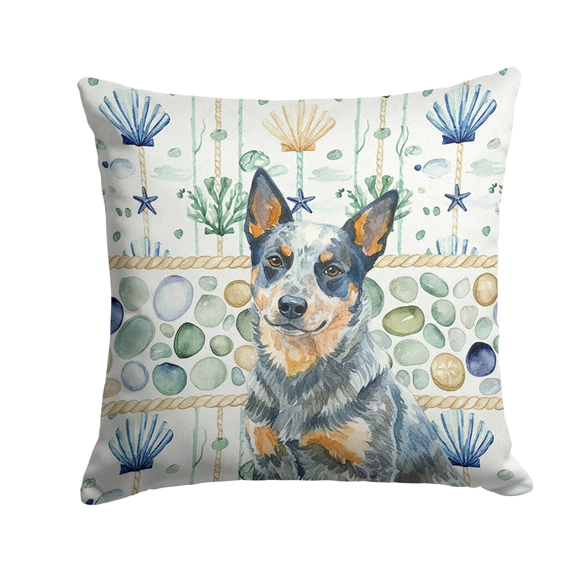 Blue Heeler Australian Cattle Dog Coastal Sea Glass Throw Pillow Decorative