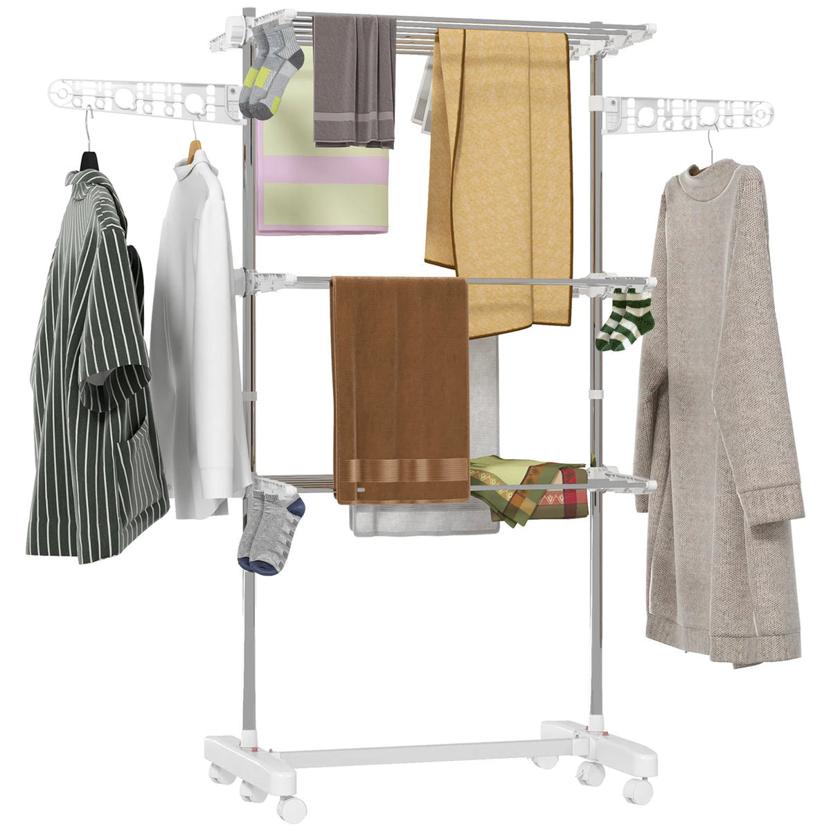 3 Tier Foldable Clothes Drying Rack Stainless Steel Laundry Rack with 2 Side - Image 3