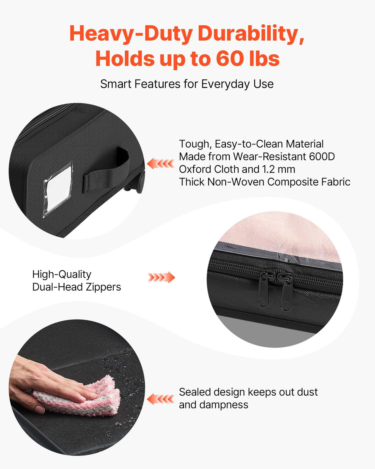 Rolling Under Bed Storage Containers with Clear Lids, 2-Pack - Storage Interior and Capacity Display