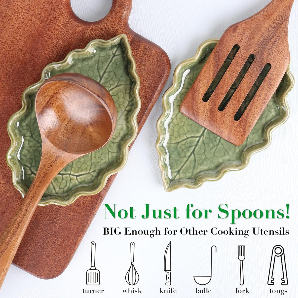 Ceramic Leaf Spoon Rest Cute Kitchen Utensil Holder For Stovetop Countertop - Image 5