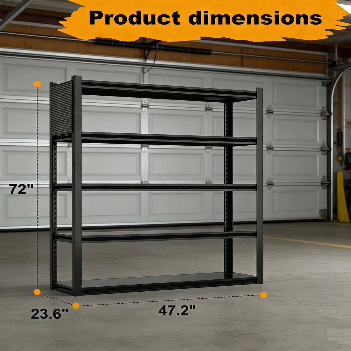 Heavy Duty 5 Tier Steel Garage Shelving Units 72 in H x 48 in W x 24 in D Storage Rack - Angle and Detail View