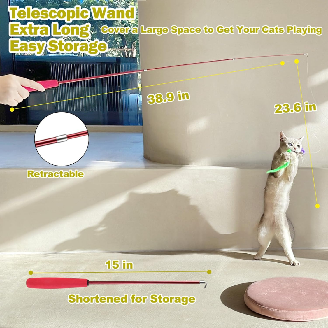Cat Toys For Indoor Cats Interactive Cat Toy 2PCS Retractable Wand Toy And