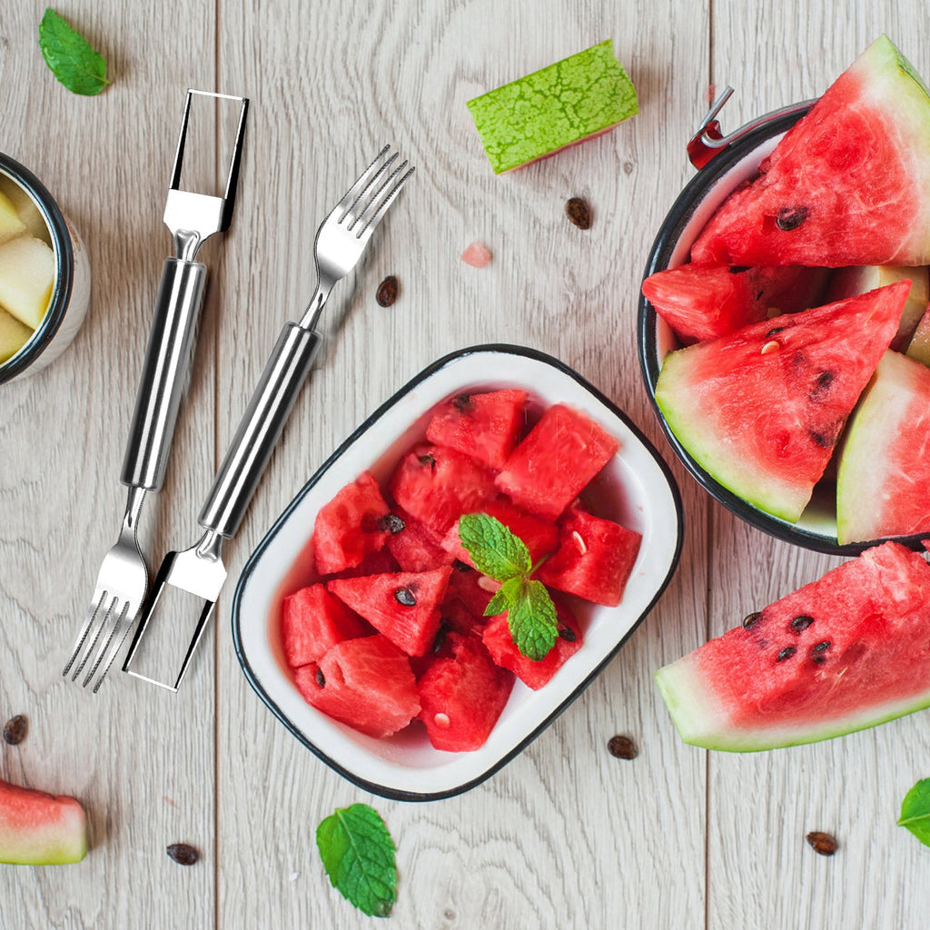 5Pcs 2 In 1 Watermelon Cutter Slicer Fork Stainless Steel Dual Head Watermelon - Image 3