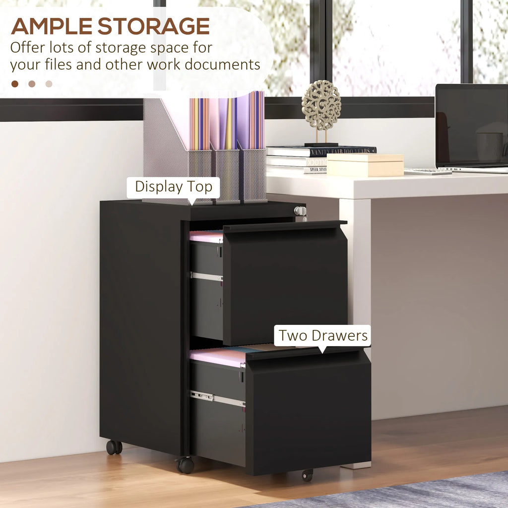 Mobile Vertical Filing Cabinet with Lock 2 Drawer Steel File Cabinet with - Image 3