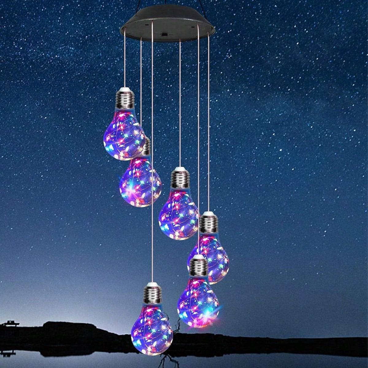 Colorful LED Solar Wind Chimes 21.6inch Light Bulb Shape Mobile Hanging Wind - Image 2