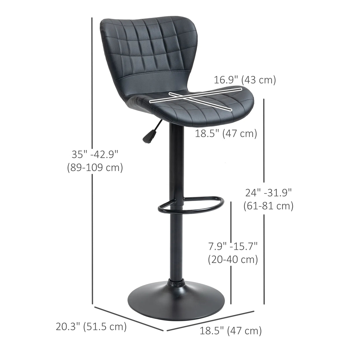 Bar Stools Set of 2 Adjustable Height Swivel Bar Chairs PU Leather - Image 2
