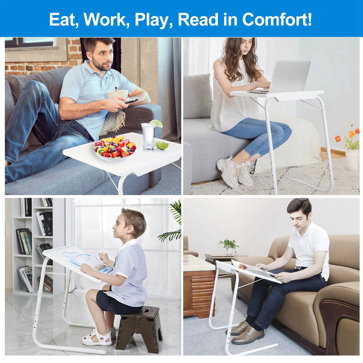 Foldable Tray Table Portable Sofa TV Tray 6 Heights 3 Angles Laptop Desk