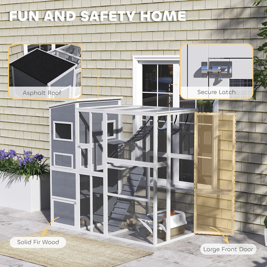 76" Catio Outdoor Cat Enclosure with Cat Condo Jumping Platforms Ladder - Image 3