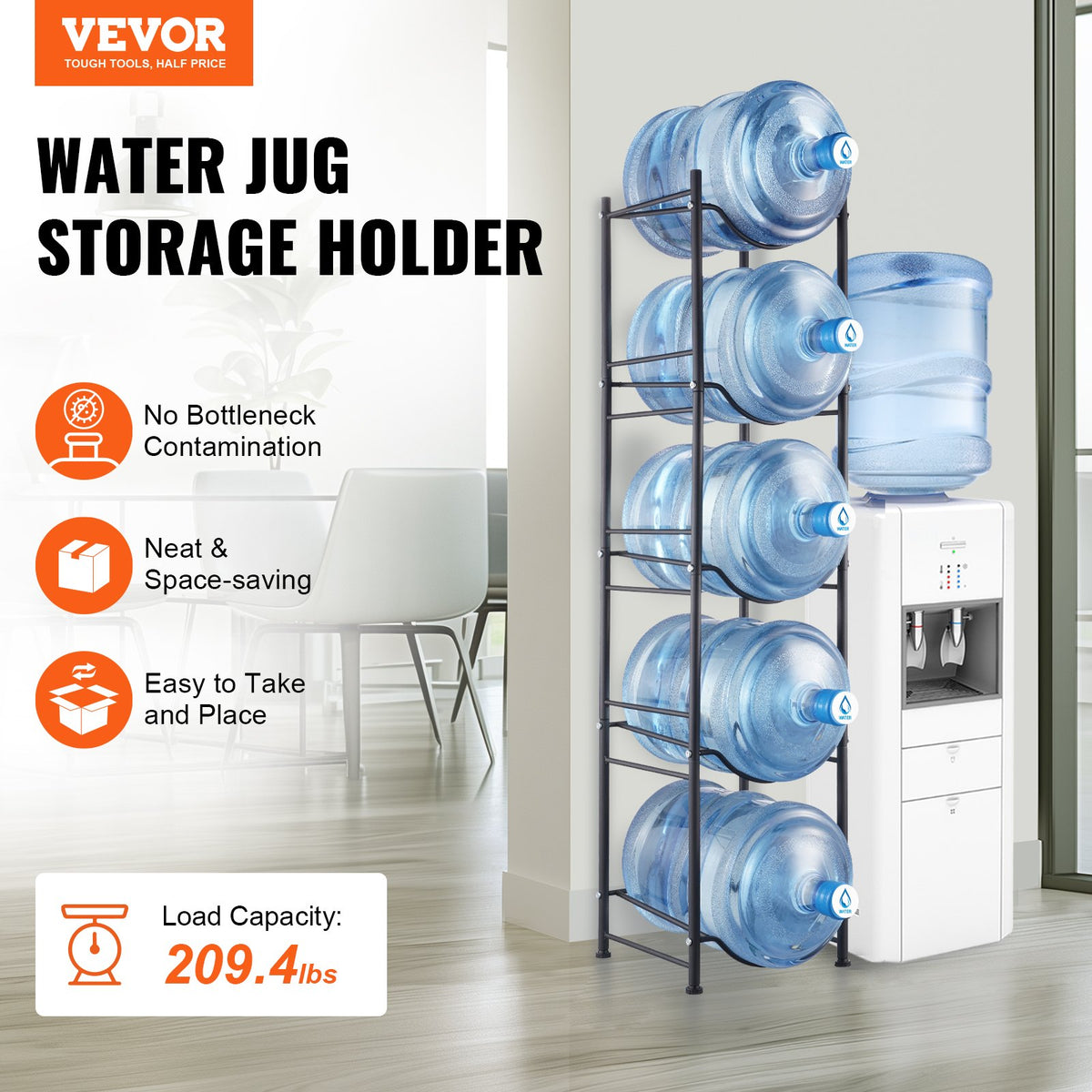 Tiers Water Jug Holder Single Row Bottle Rack For Bottles Black - Image 4