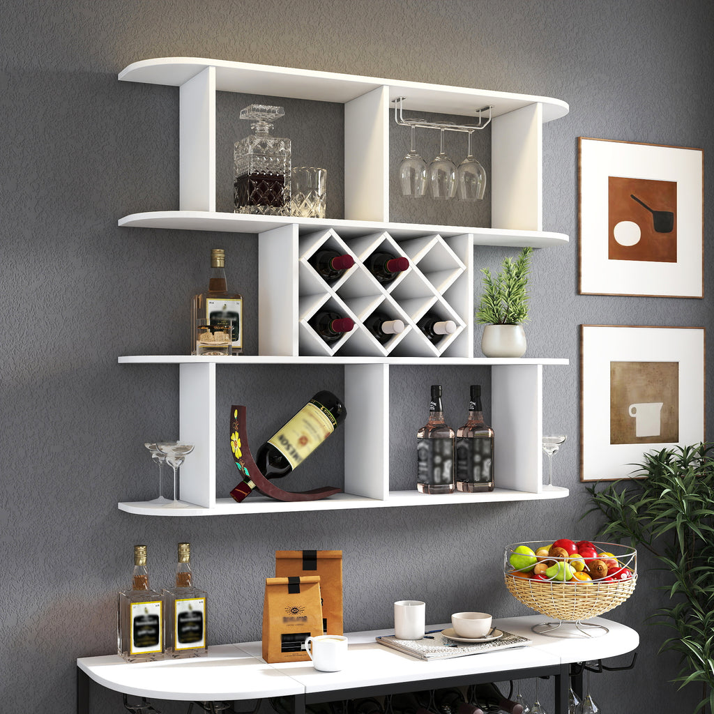 Large Wall Mounted 3 Tier Rustic Bottle Wine Rack Wooden Storage With Glass