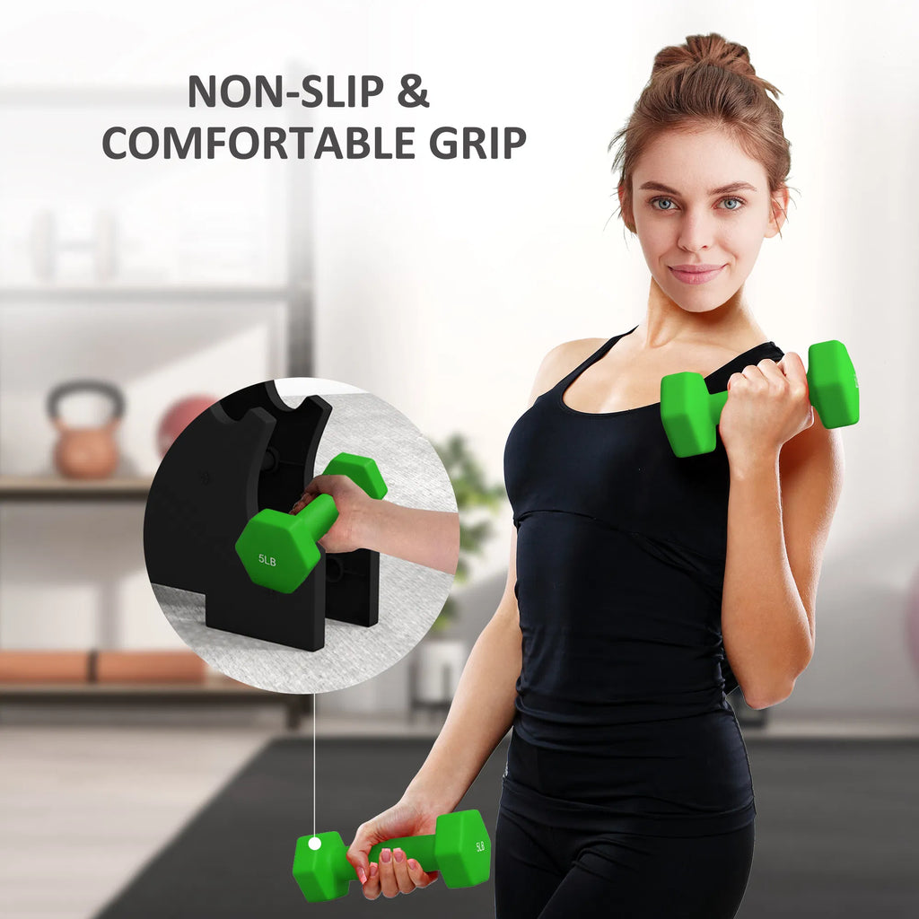 2 x 2 lbs. 2 x 3 lbs. 2 x 5 lbs. Dumbbells Set with Dumbbell Rack Hand - Image 2