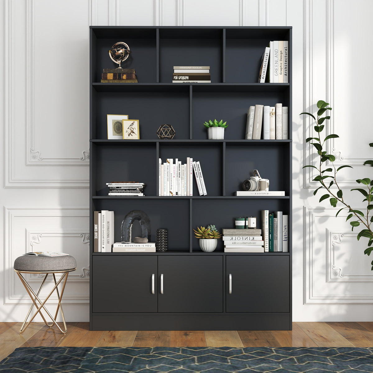 70.87-Inch Tall Bookshelf with 10 Cubes and 3 Doors