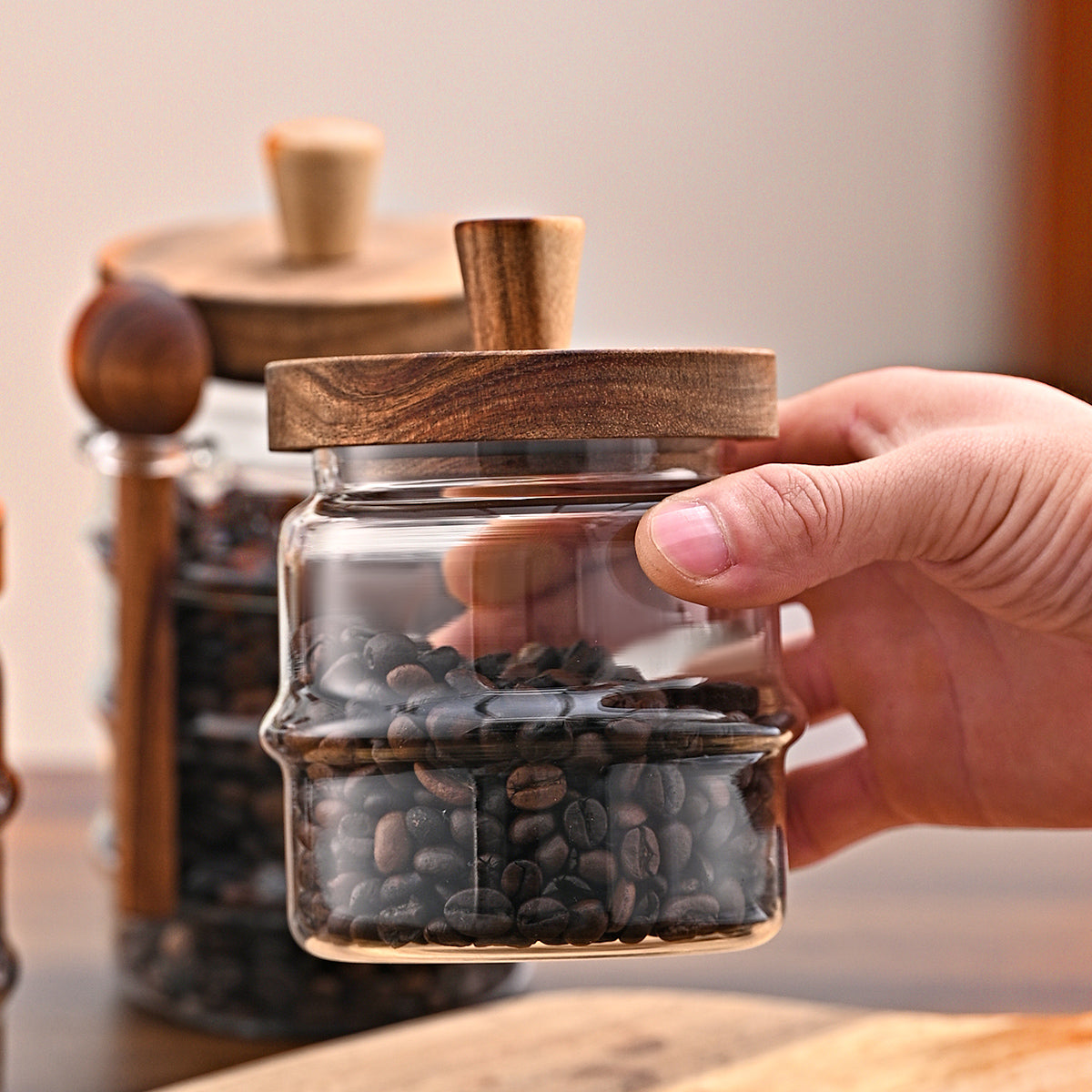 3 Piece Pcs Glass Coffee Jars With Spoons Candy Biscuit Storage Tea Snack Seasoning - Additional View 6