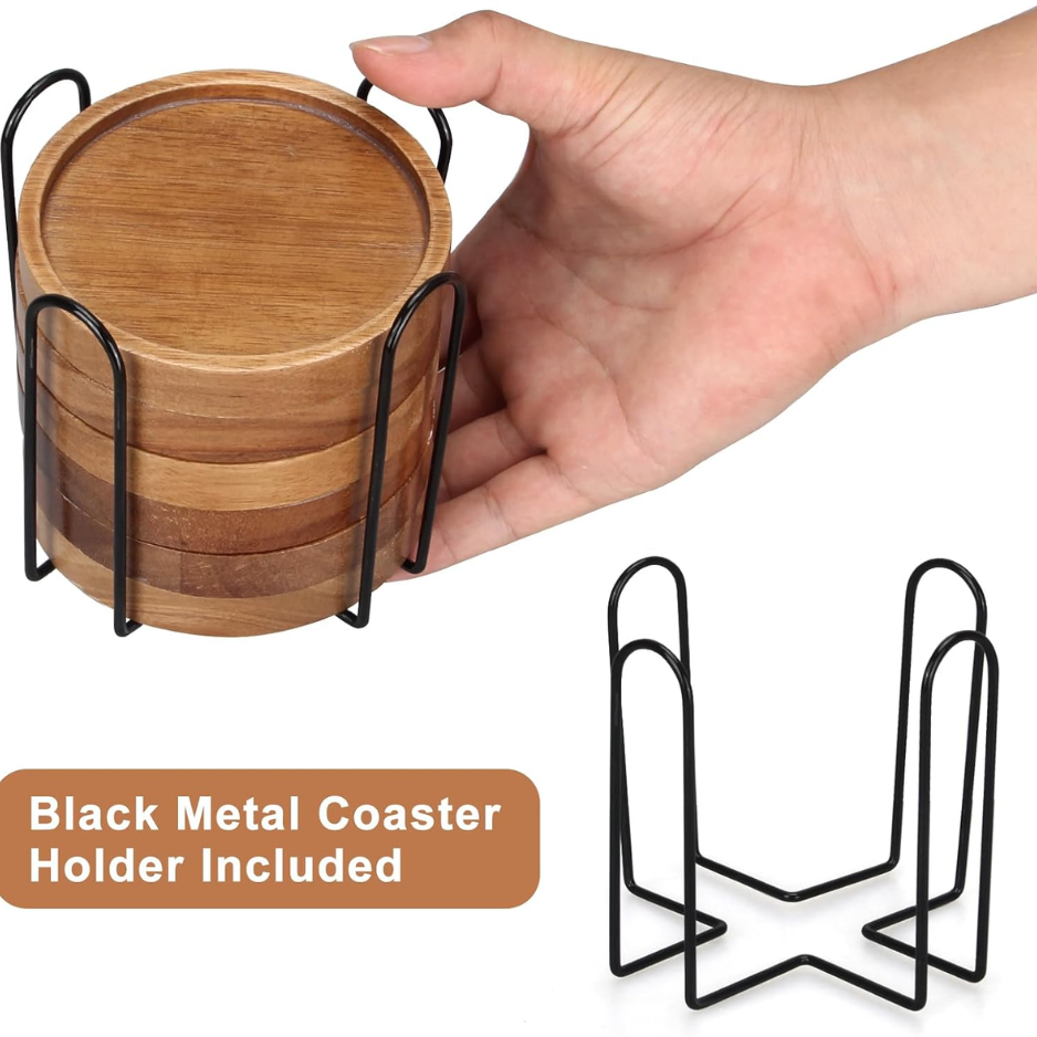 Wooden Coaster Set Of 6 Coffee Table Decor Bar Cup Drink Coasters Holder - Image 4