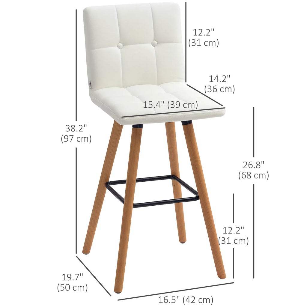 Modern Bar Stools Set of 2 38" Upholstered Kitchen Island Stool with Wood