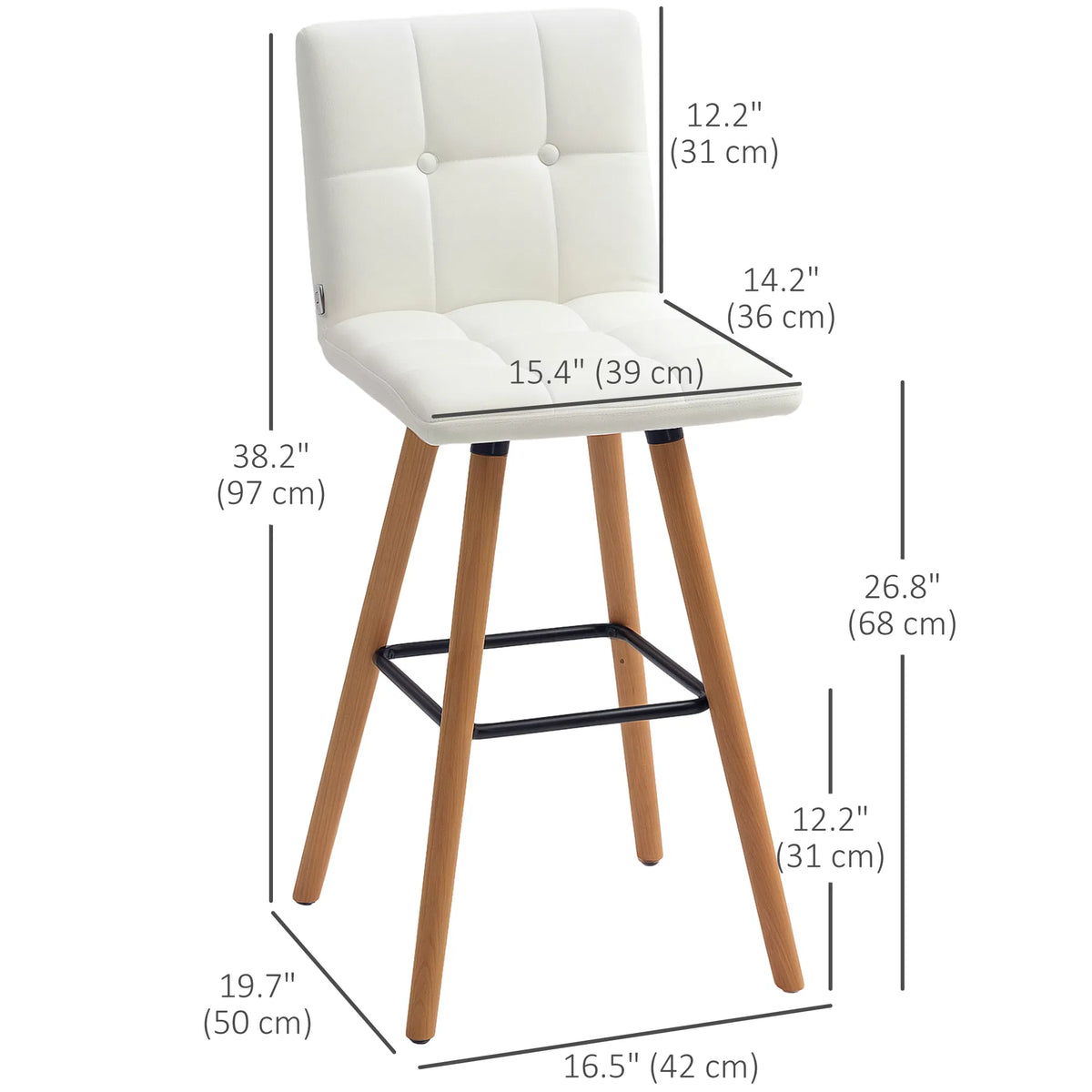 Modern Bar Stools Set of 2 38" Upholstered Kitchen Island Stool with Wood