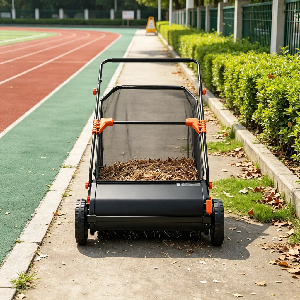 26" Push Lawn Sweeper 7 cu. ft. Leaf & Grass Collector with Adjustable Brush - Image 2