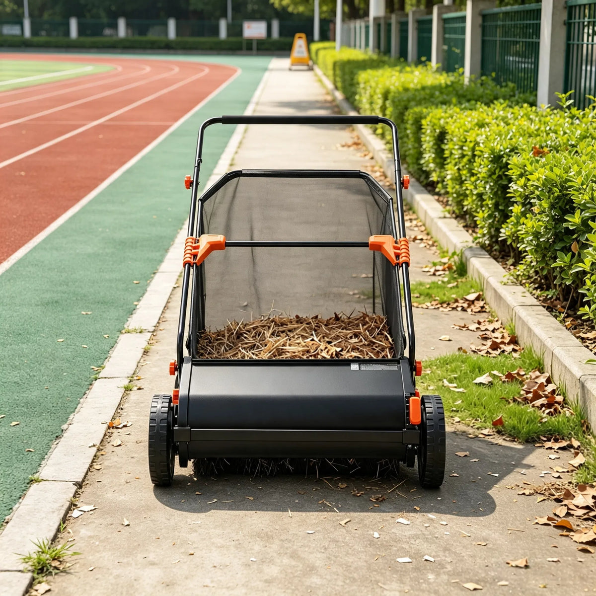 26" Push Lawn Sweeper 7 cu. ft. Leaf & Grass Collector with Adjustable Brush - Image 2