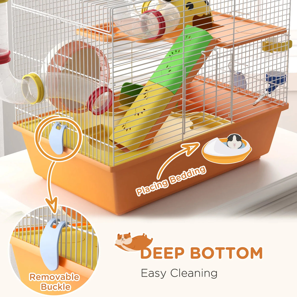 3 Tiers Hamster Cage for Gerbil Dwarf Hamster with Tunnels Water Bottle - Image 5